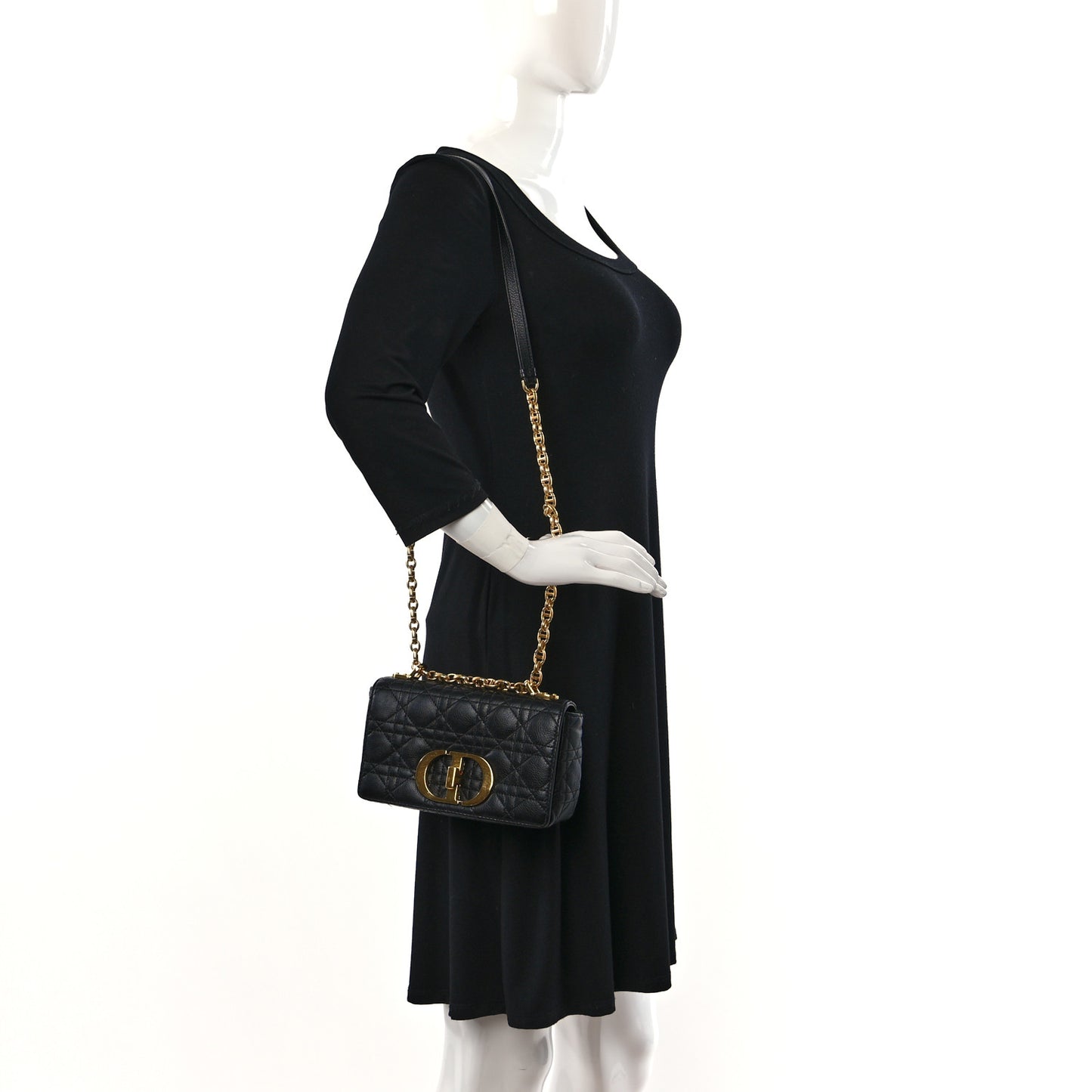 Calfskin Cannage Small Caro Bag Black