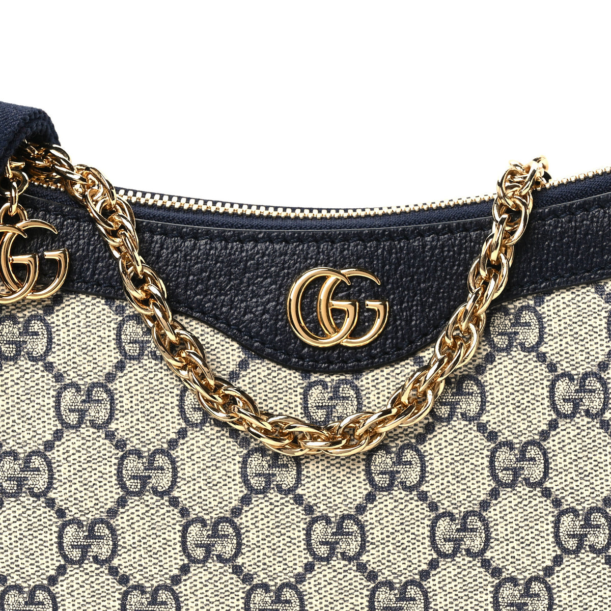 Gucci GG Supreme Monogram Textured Dollar Calfskin Web Small Ophidia GG Handbag Beige Blue 9 of 11