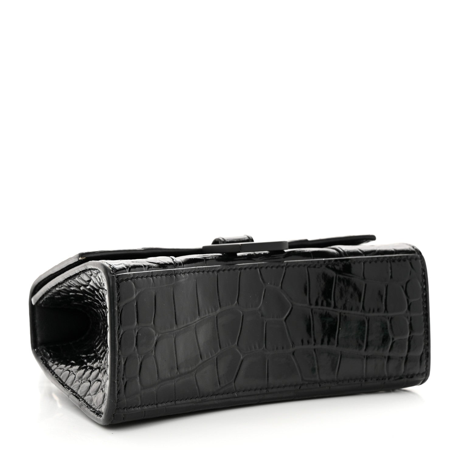 Balenciaga Shiny Calfskin Monochrome Crocodile Embossed Hourglass Top Handle Bag XS Black 4 of 15