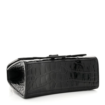 Balenciaga Shiny Calfskin Monochrome Crocodile Embossed Hourglass Top Handle Bag XS Black 4 of 15