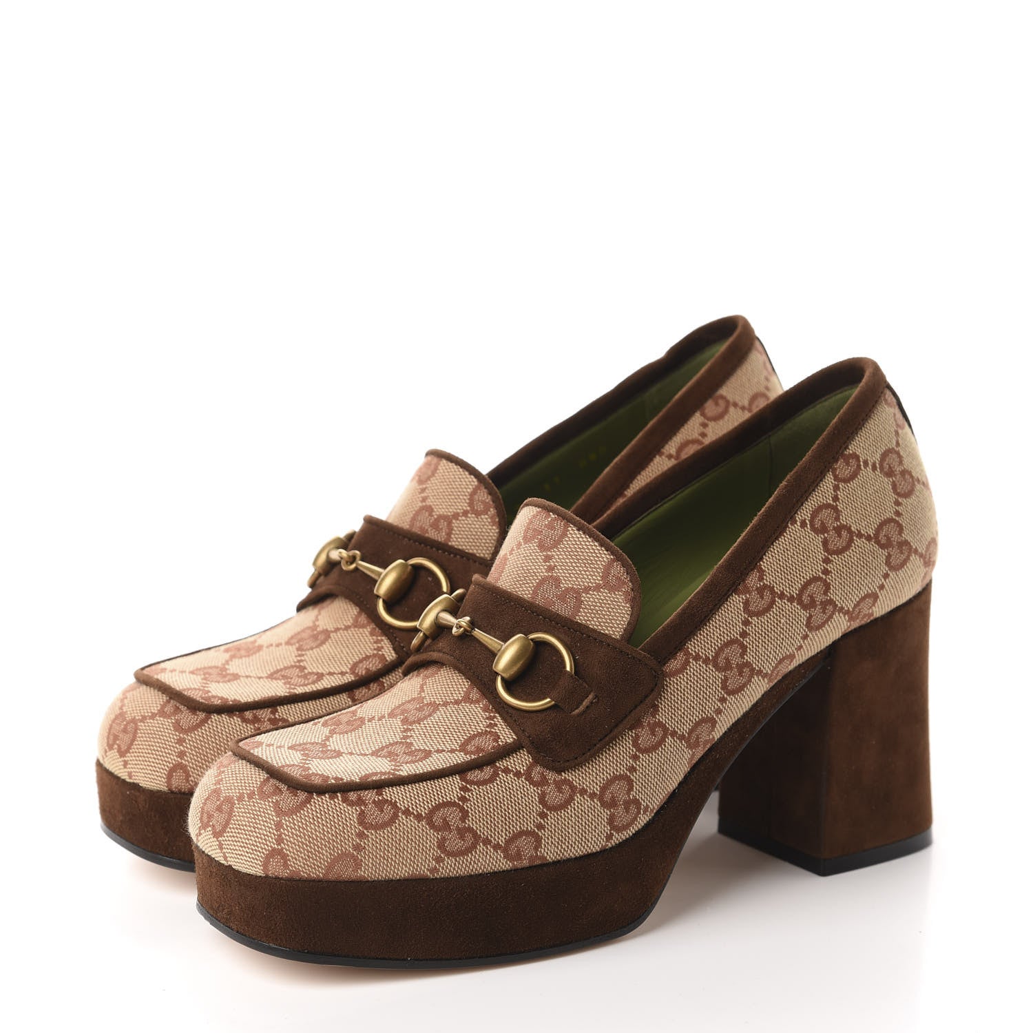Gucci GG Monogram Suede Houdan Mid Heel Platform Loafers 37 Beige Ruggine Maroon 3 of 10
