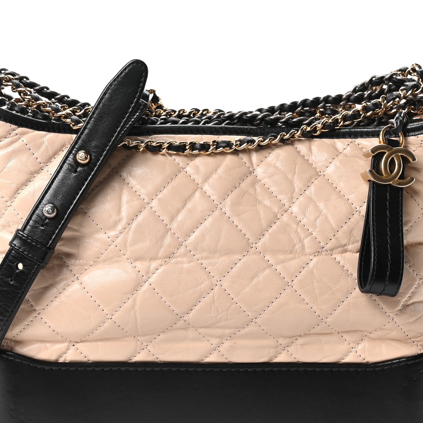 Aged Calfskin Quilted Medium Gabrielle Hobo Beige Black