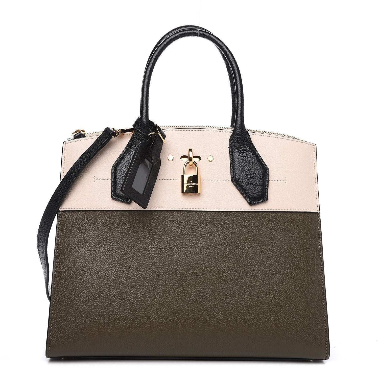 Louis Vuitton Taurillon City Steamer MM Kaki Cream Black 1 of 9