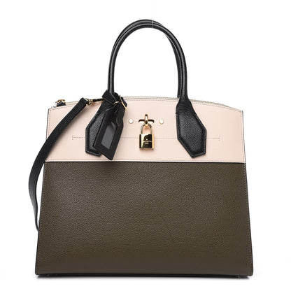 Louis Vuitton Taurillon City Steamer MM Kaki Cream Black 1 of 9