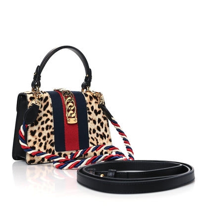 Gucci Calf Hair Leopard Print Mini Sylvie Top Handle Bag Naturale Black 3 of 10