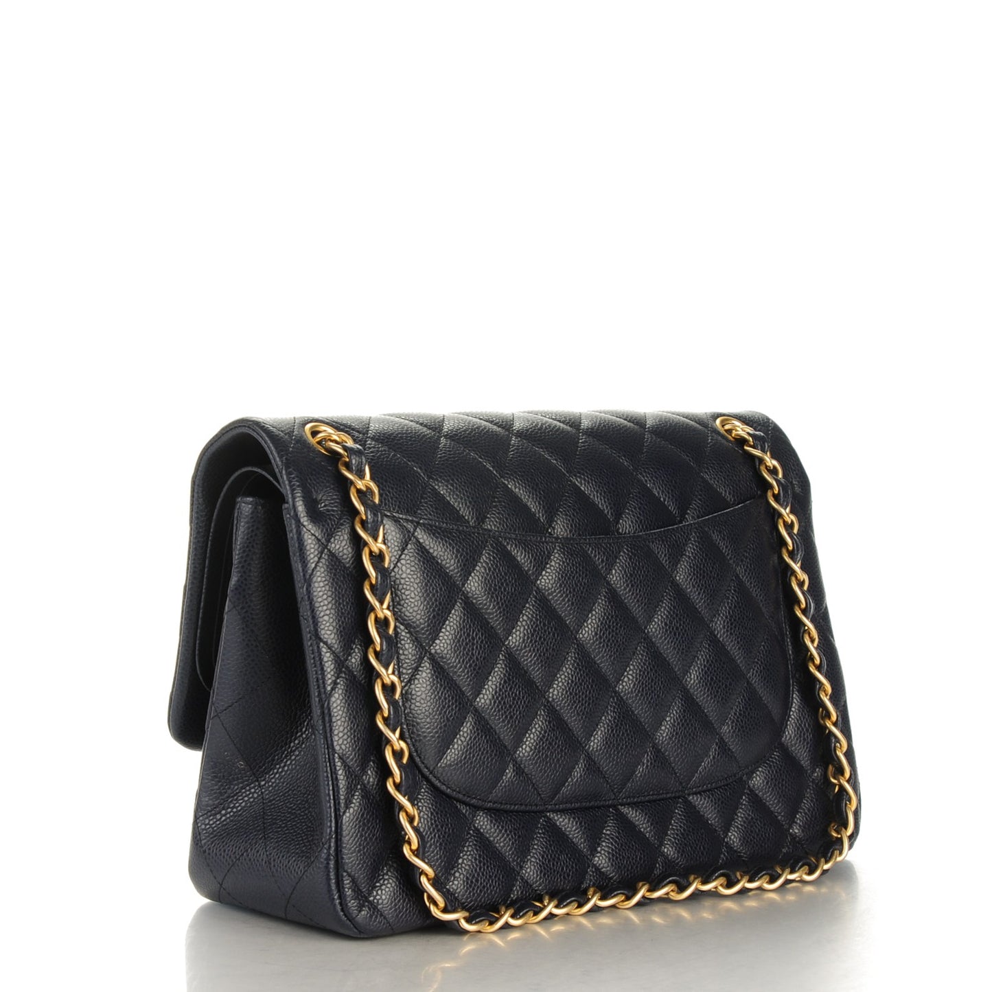 Caviar Quilted Jumbo Double Flap Navy Blue