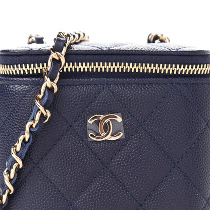 Chanel Caviar Quilted Mini Vanity Case With Chain Navy Blue 10 of 11