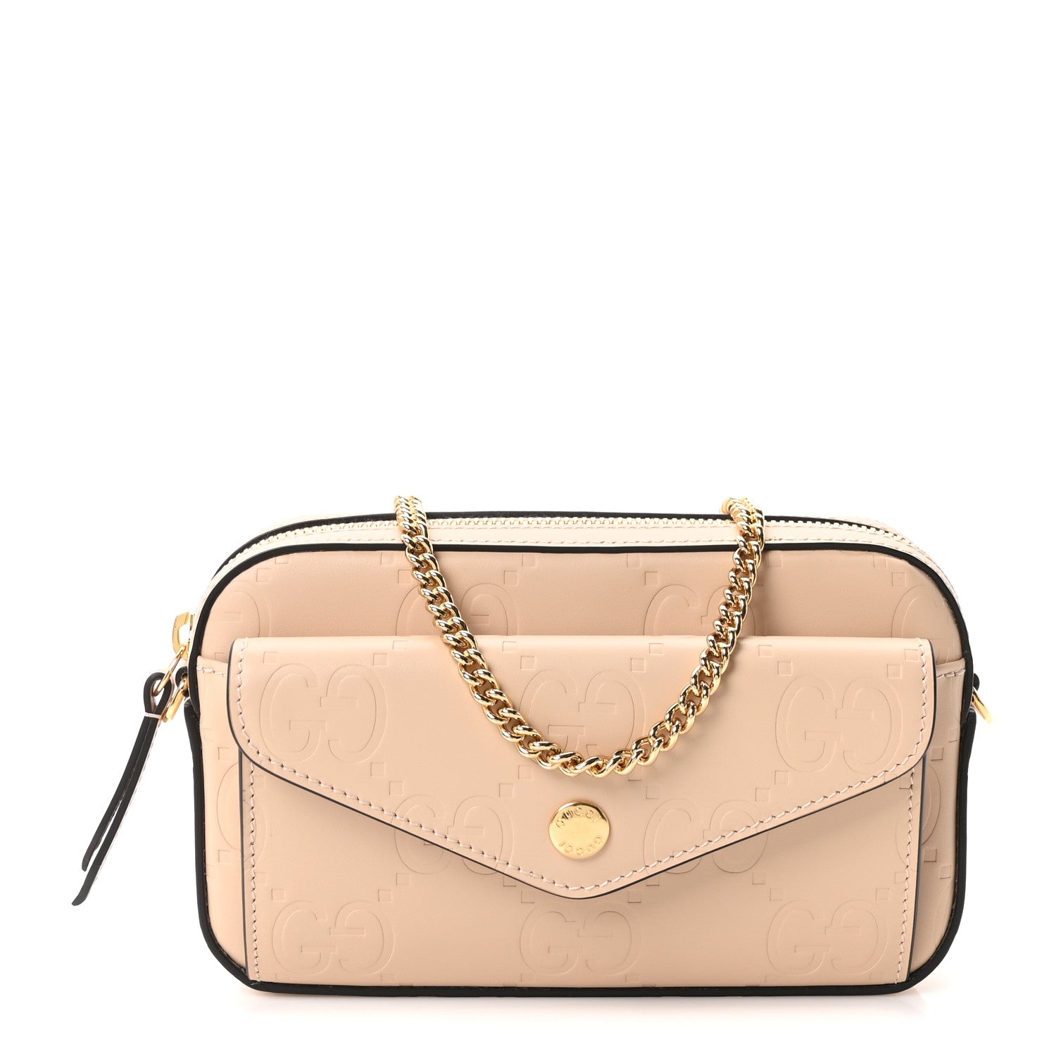Gucci Calfskin GG Super Mini Debossed Chain Wallet Light Beige 1 of 10