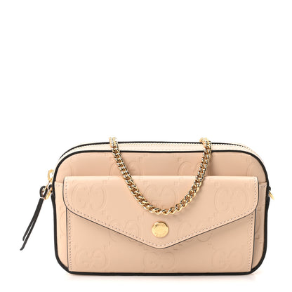 Gucci Calfskin GG Super Mini Debossed Chain Wallet Light Beige 1 of 10