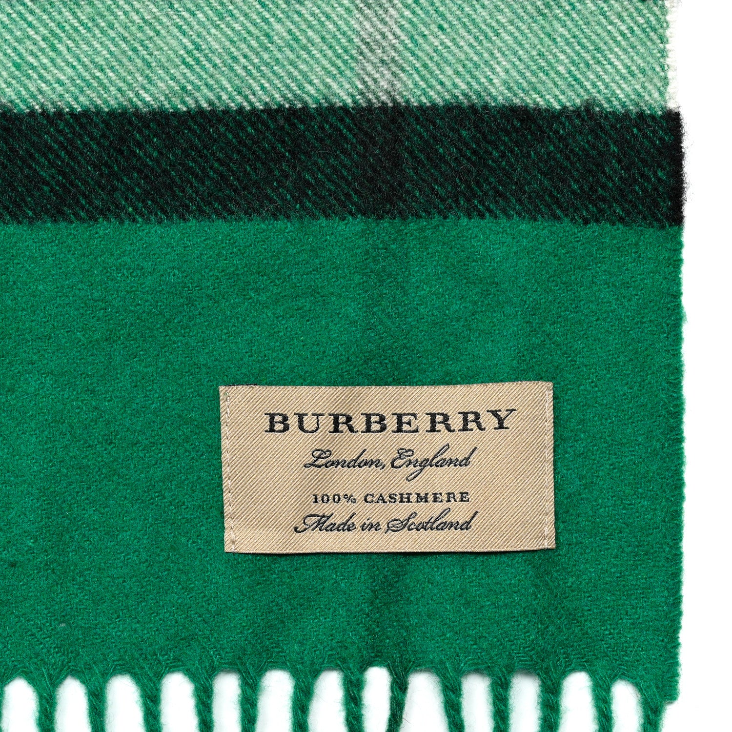 Burberry Cashmere Check Fringe Scarf Emerald 3 of 4