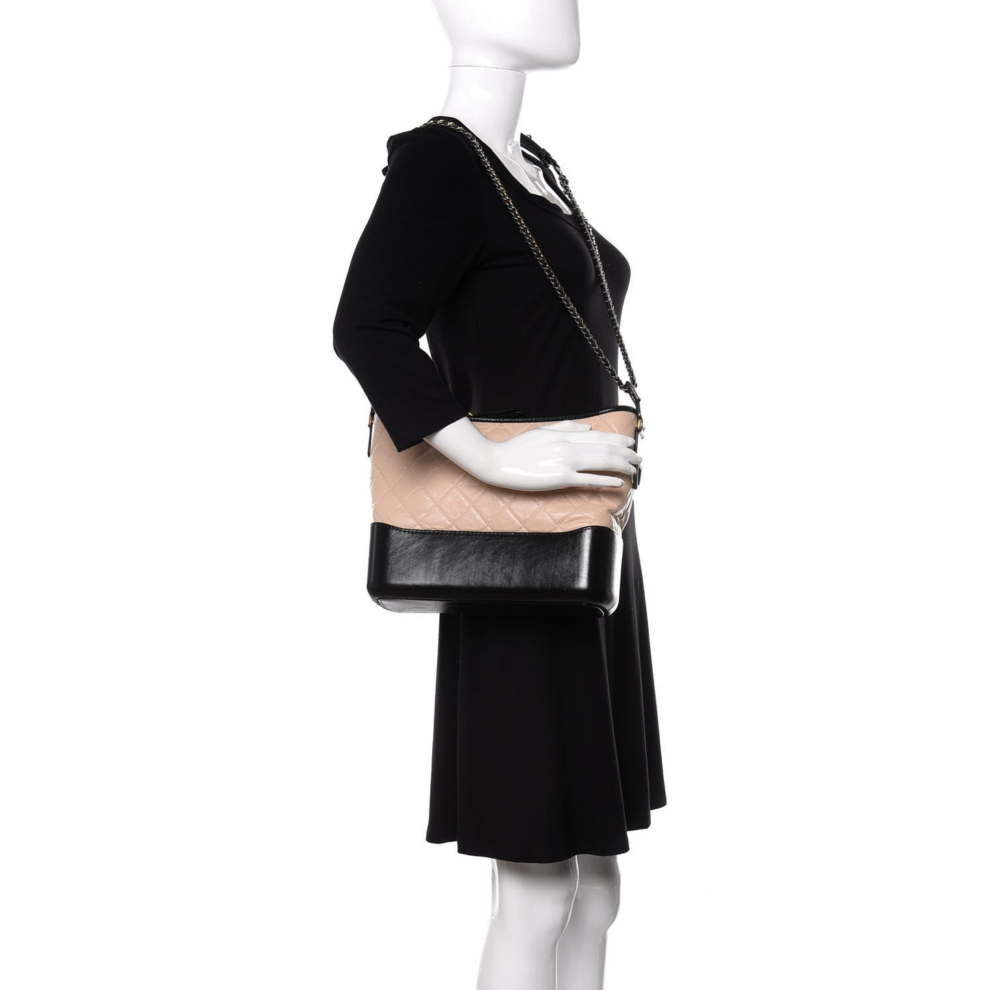 Aged Calfskin Quilted Medium Gabrielle Hobo Beige Black