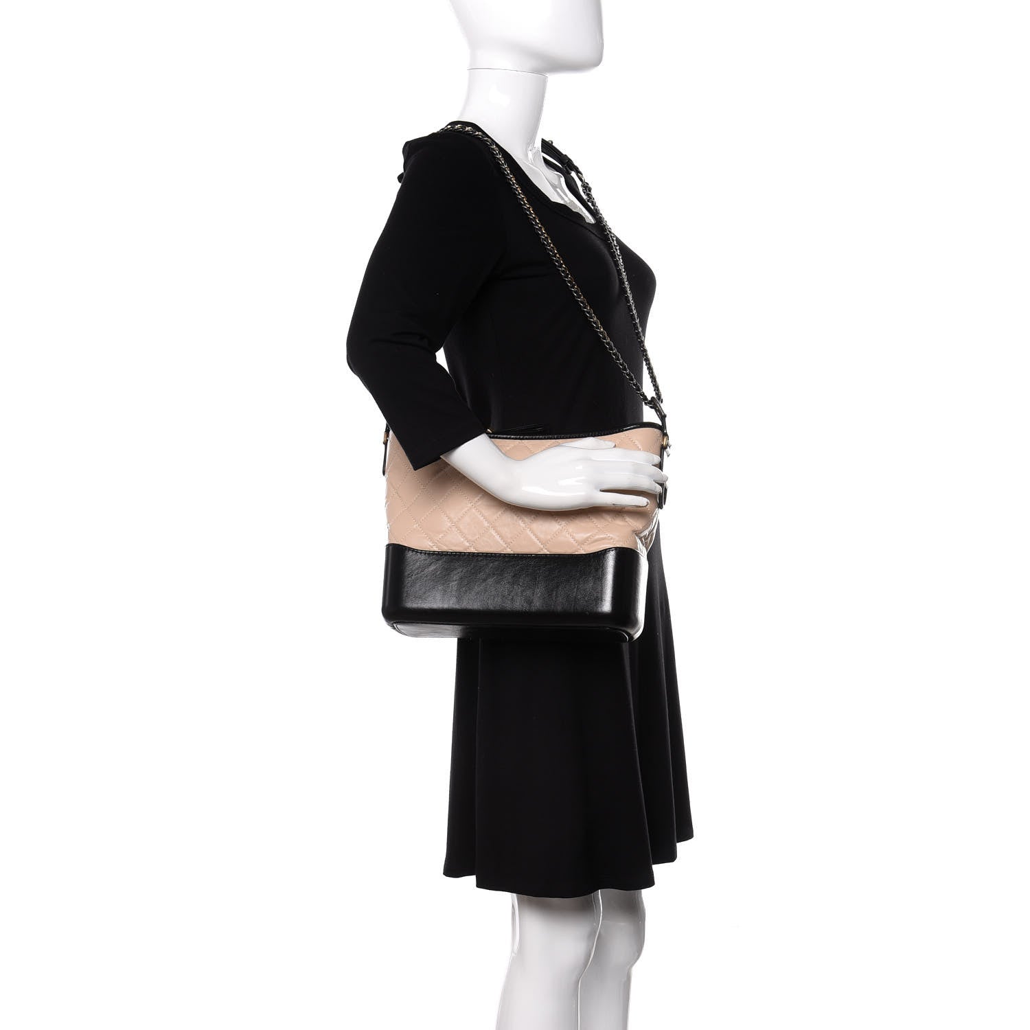 Chanel Aged Calfskin Quilted Medium Gabrielle Hobo Beige Black 2 of 11