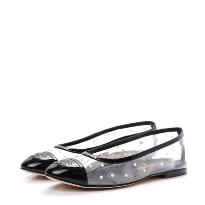 Chanel PVC Patent Calfskin Pearl Cap Toe Ballerina Flats 36 Transparent Black 2 of 9