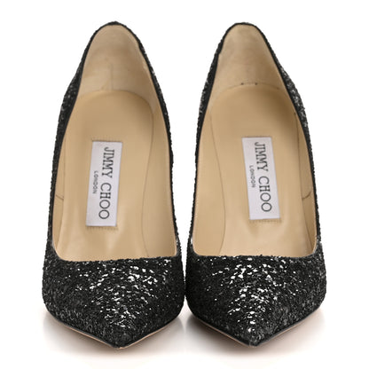Jimmy Choo Coarse Glitter Pointy Toe Romy 85 Pumps 35 Black 3 of 8