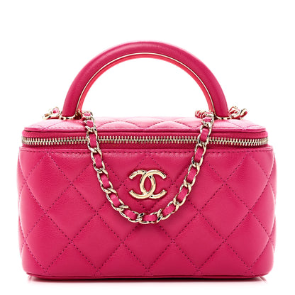 Chanel Lambskin Quilted Small Charming Top Handle Vanity Case With Chain Dark Pink 1 of 12