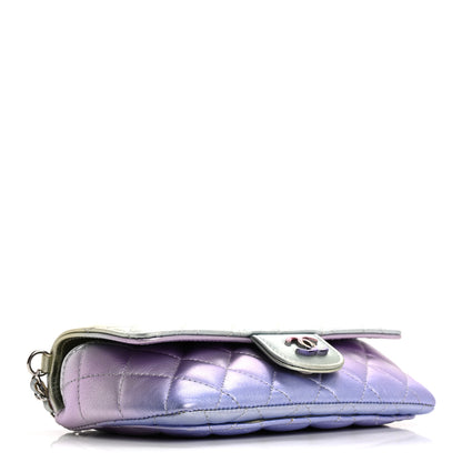 Chanel Gradient Metallic Calfskin Quilted Glasses Case With Chain Silver Blue Yellow Purple 4 of 13