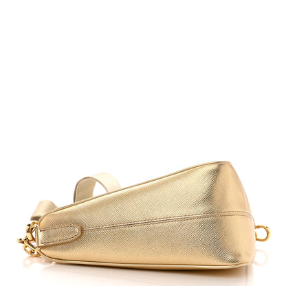 Prada Metallic Saffiano Triangle Shoulder Bag Platino 4 of 13