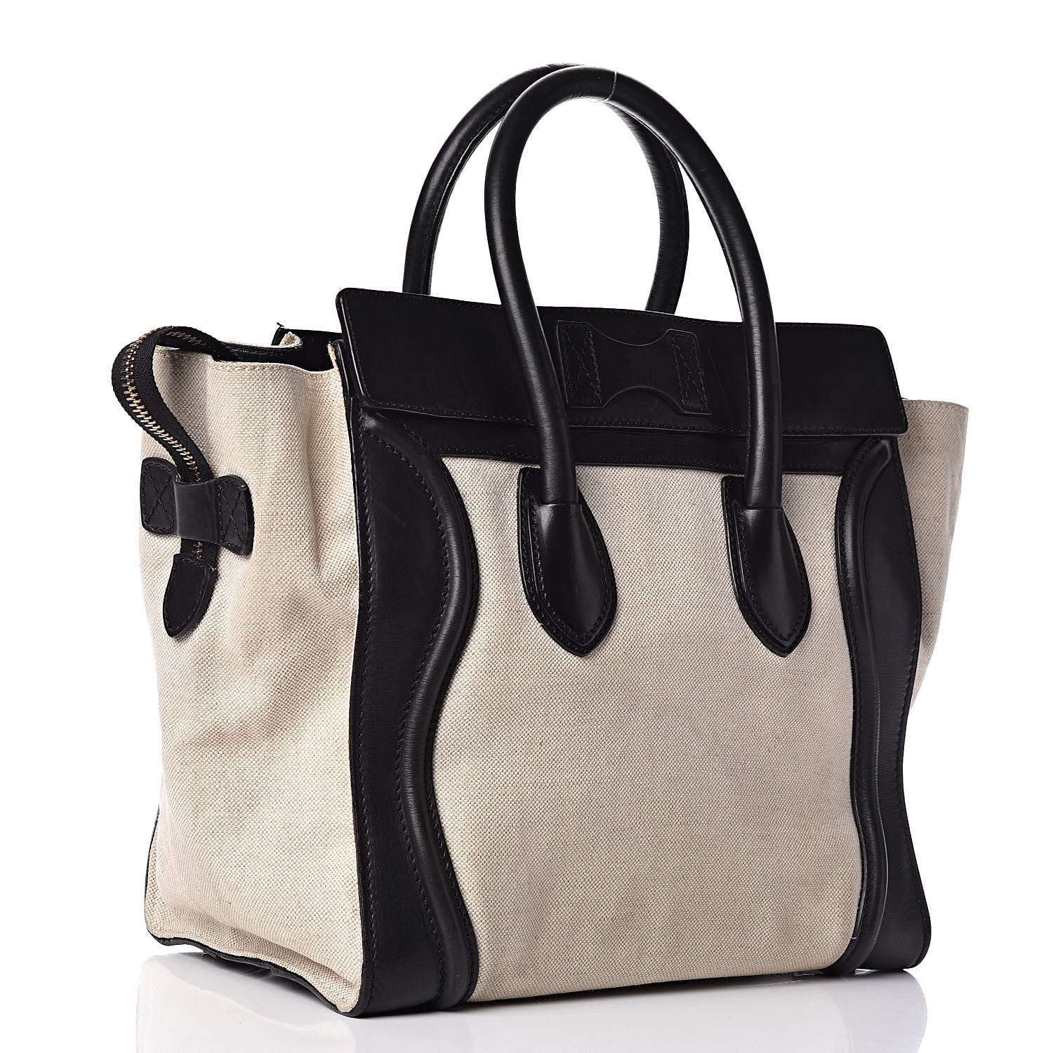 Celine Smooth Calfskin Linen Mini Bi-Color Luggage Natural Black 3 of 21