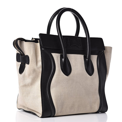 Celine Smooth Calfskin Linen Mini Bi-Color Luggage Natural Black 3 of 21
