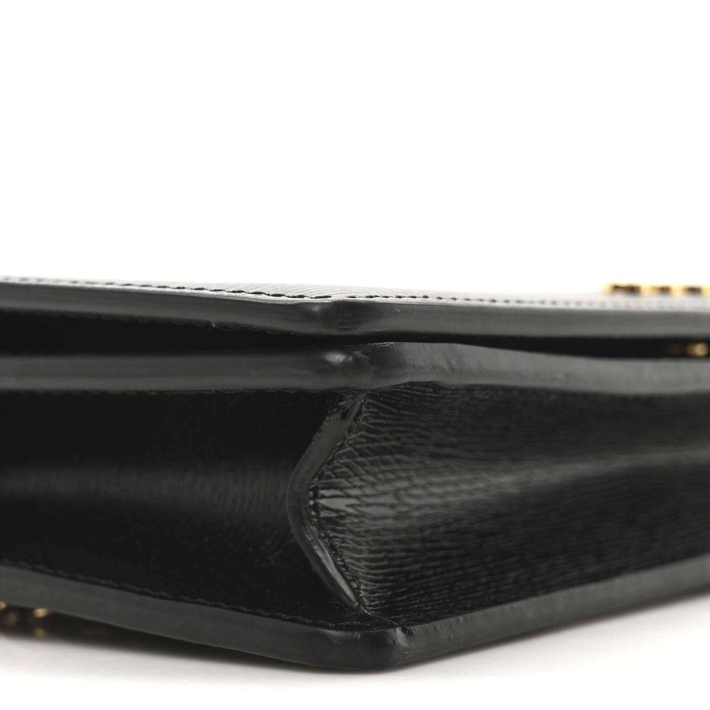 Textured Calfskin Script Logo Wallet On Chain Black