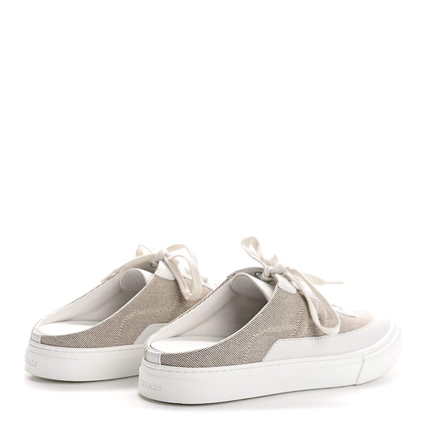 Hermes Calfskin H Canvas Keep Mule Sneakers 39 Prunoir White 5 of 12