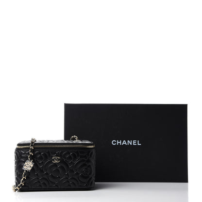 Chanel Lambskin Camellia Embossed Small Vanity Case With Chain Black 11 of 11