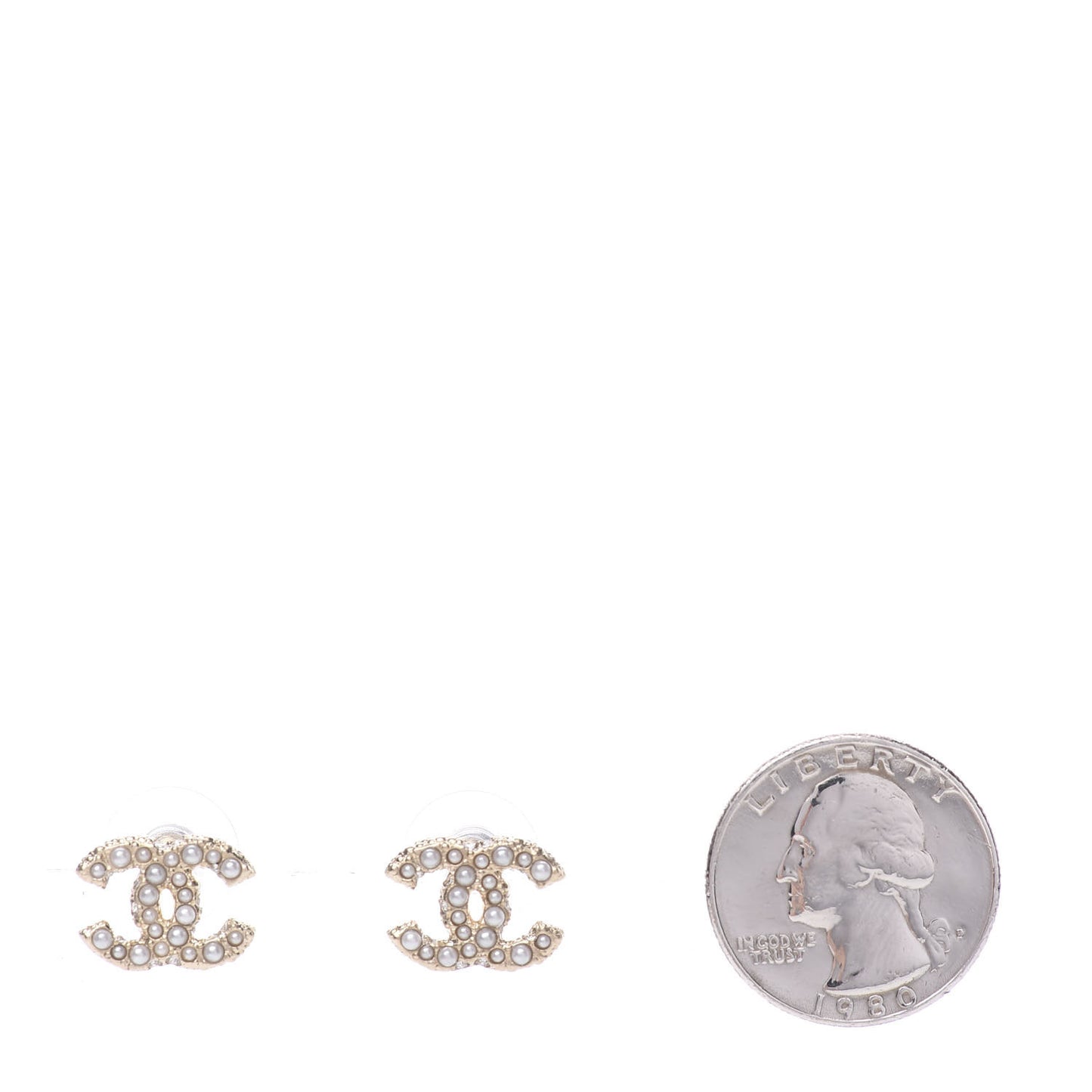 Metal Graduated Pearl Crystal CC Earrings Light Gold