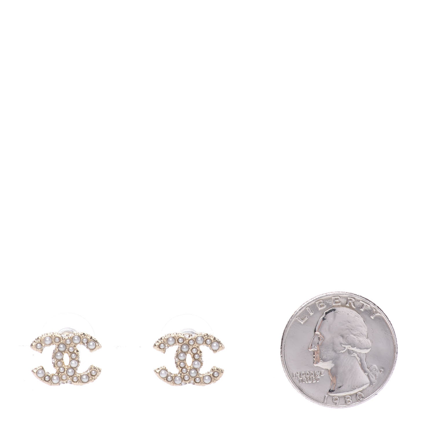 Chanel Metal Graduated Pearl Crystal CC Earrings Light Gold 2 of 5