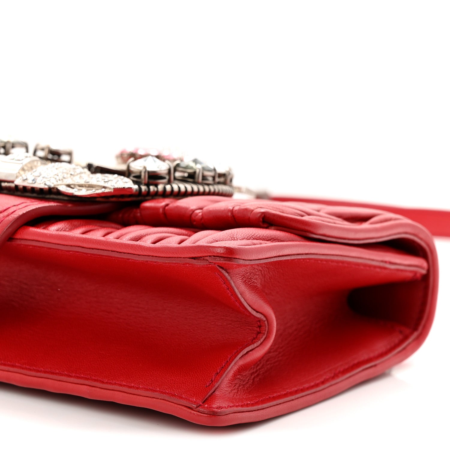 Miu Miu Nappa Matelasse Madras Crystal Embellished Shoulder Bag Fuoco 10 of 10