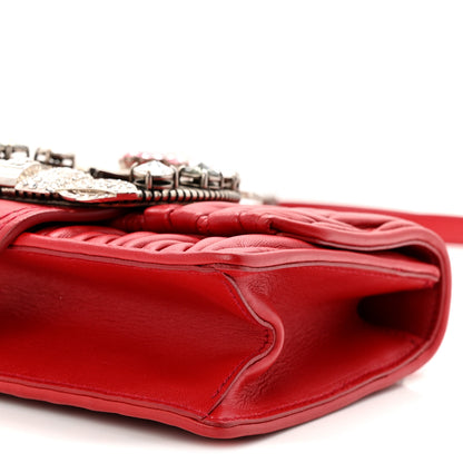 Miu Miu Nappa Matelasse Madras Crystal Embellished Shoulder Bag Fuoco 10 of 10