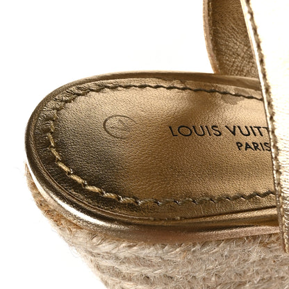 Louis Vuitton Metallic Monogram Calfskin Studded Wedge Sandals 35 Gold 9 of 9