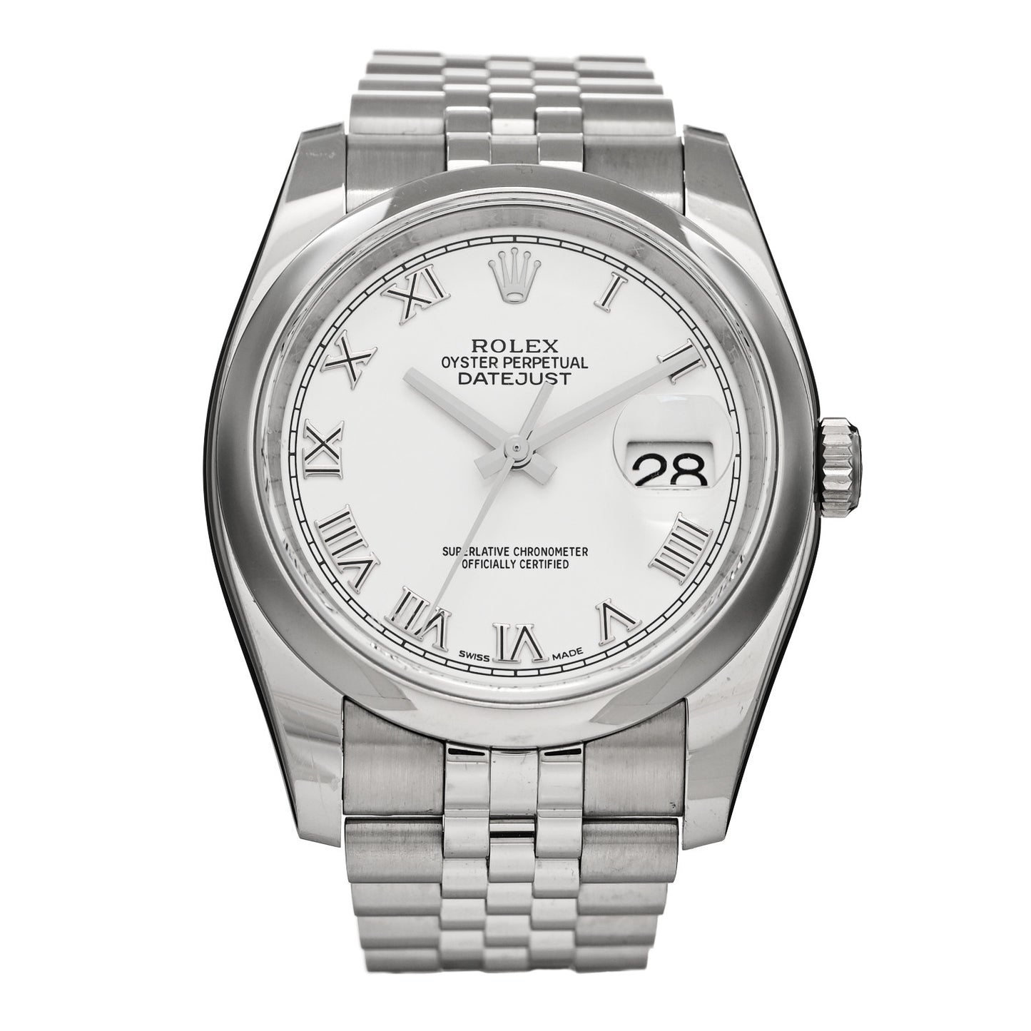 Stainless Steel 36mm Oyster Perpetual Datejust Watch White Roman 116200