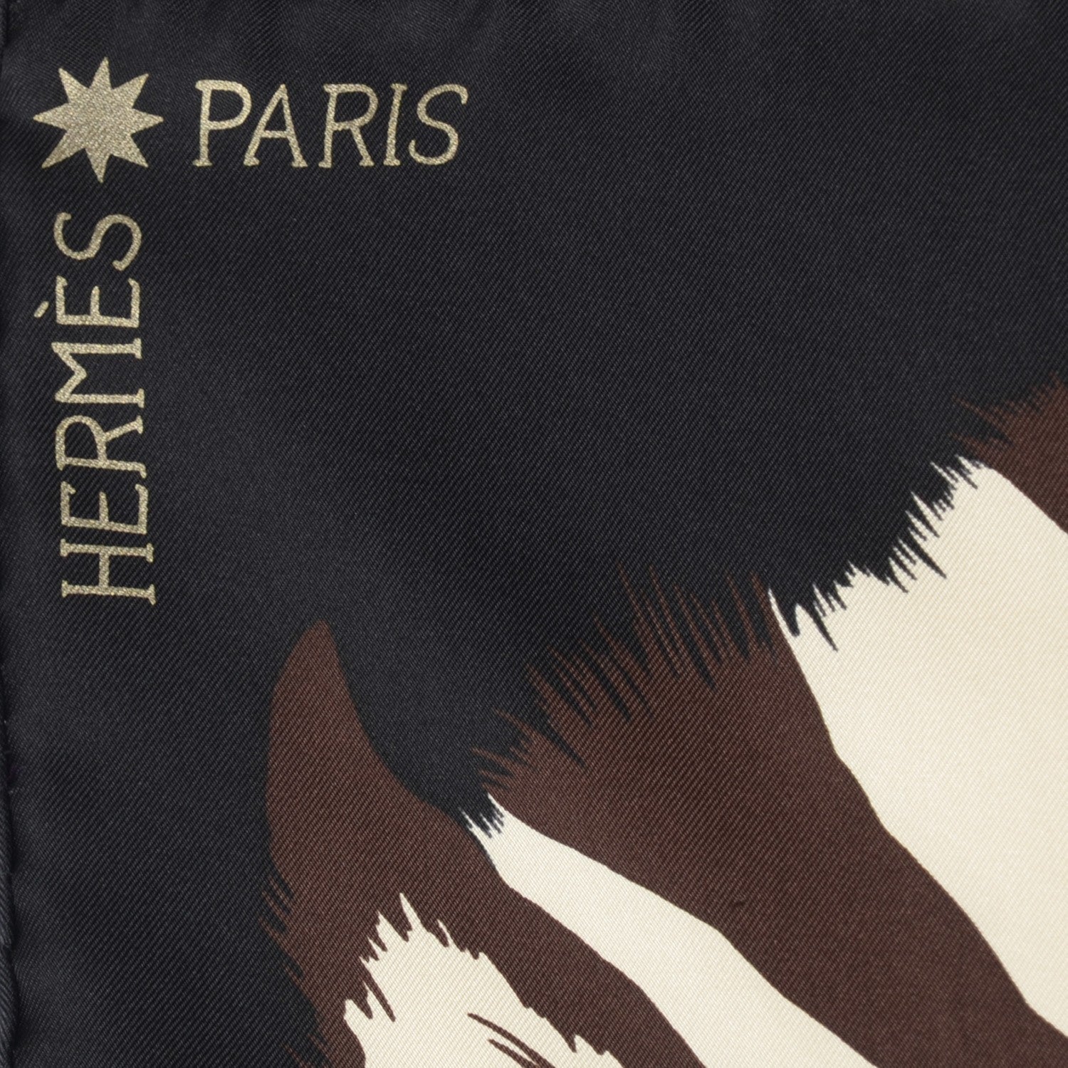 Hermes Silk Twill Zebra Pegasus Scarf 90 Noir Bronze Marron 4 of 7