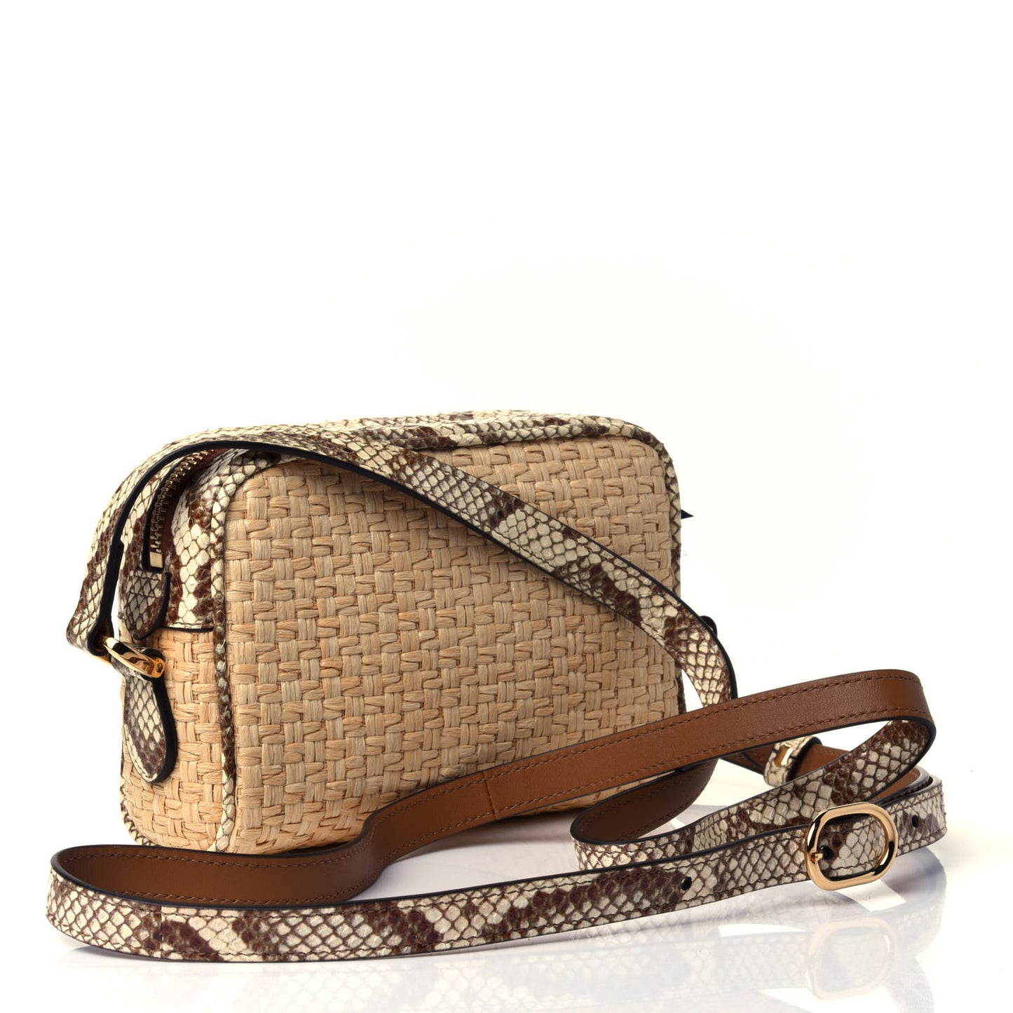 Raffia Elaphe Mini Ophidia Shoulder Bag Natural Cream Brown