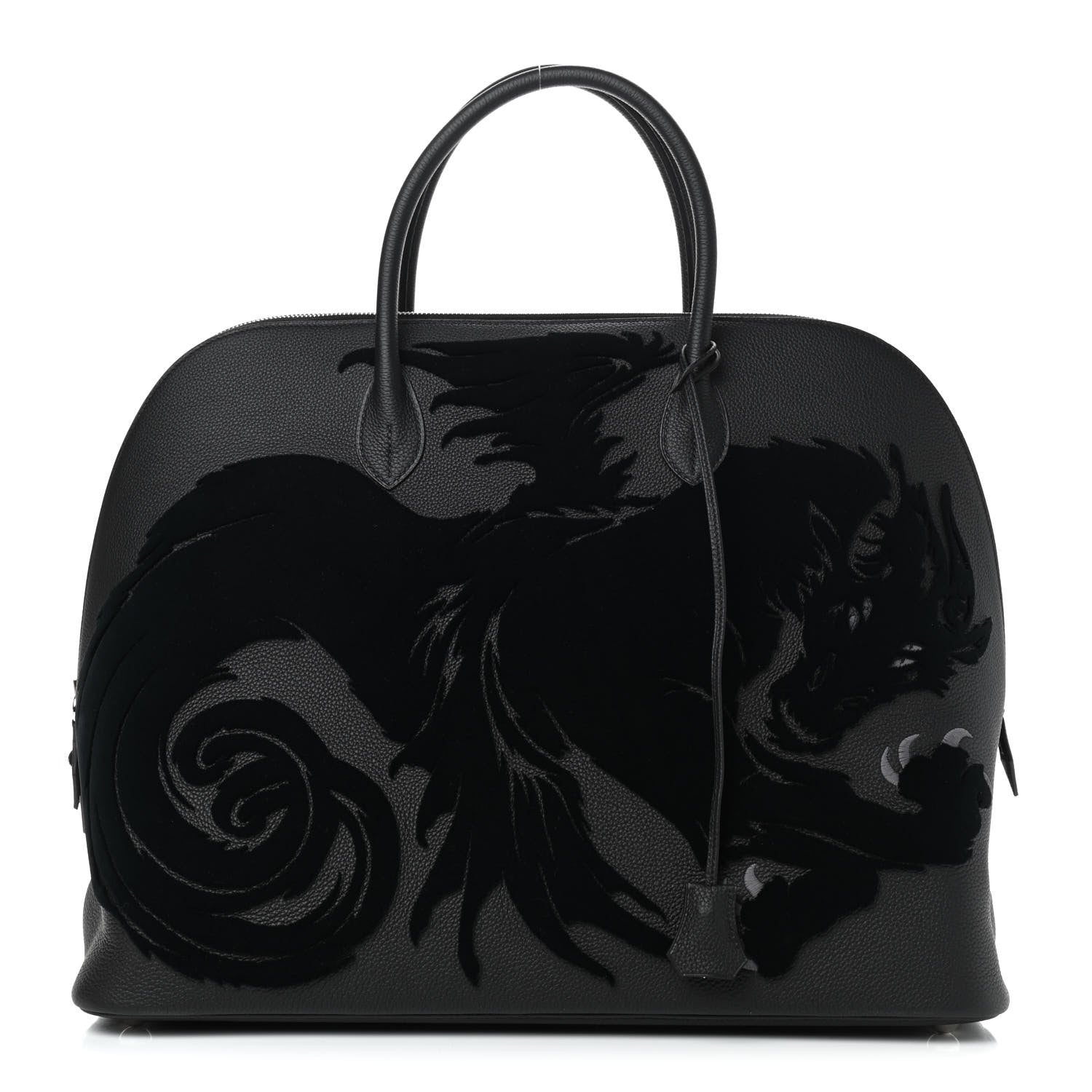 Hermes Togo Tufting Chimeres Dragon 1923 Bolide 45 Black Bleu Lin 1 of 8