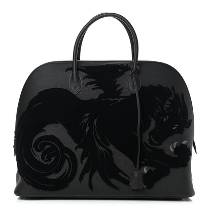 Hermes Togo Tufting Chimeres Dragon 1923 Bolide 45 Black Bleu Lin 1 of 8