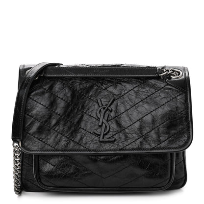 Saint Laurent Crinkled Calfskin Matelasse Monogram Medium Niki Chain Satchel Black 1 of 12