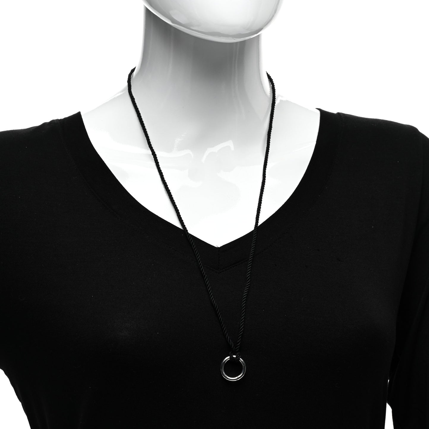 Sterling Silver Circle Clasp Cord Necklace Black