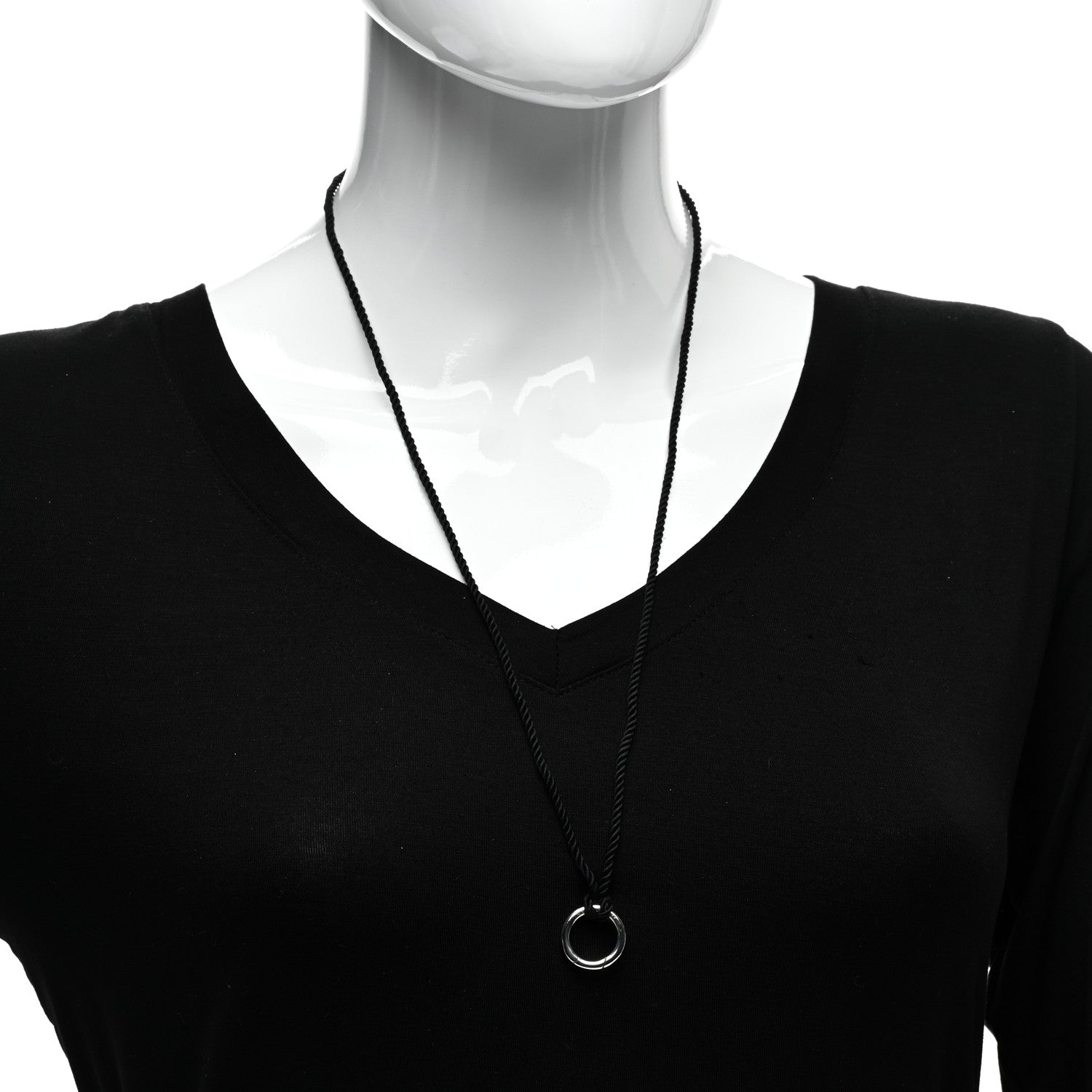 Tiffany Sterling Silver Circle Clasp Cord Necklace Black 2 of 4