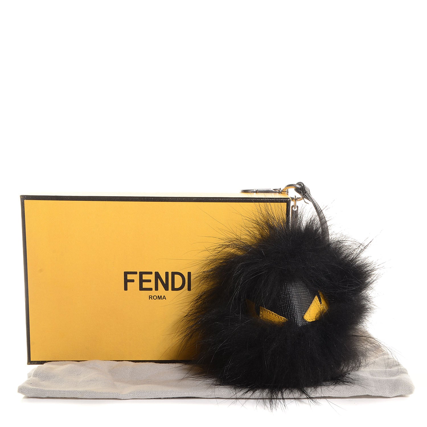 Fendi Vitello Elite Fox Fur Fusto Monster Bag Bug Charm Black Yellow 8 of 8