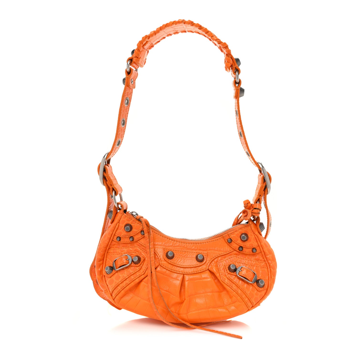 Balenciaga Extra Supple Calfskin Crocodile Embossed Le Cagole Shoulder Bag XS Pop Orange 1 of 11