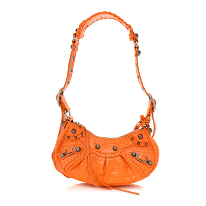 Balenciaga Extra Supple Calfskin Crocodile Embossed Le Cagole Shoulder Bag XS Pop Orange 1 of 11