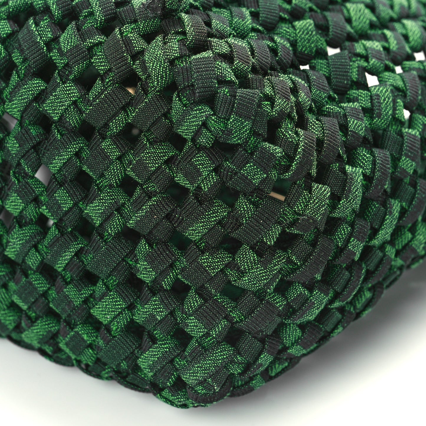 Fabric Jacquard F is Fendi FF 1974 Woven Knotted Mini Mon Tresor Bucket Bag Verde Black