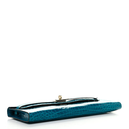 Hermes Shiny Niloticus Crocodile Kelly Cut Pochette Bleu Izmir 4 of 9