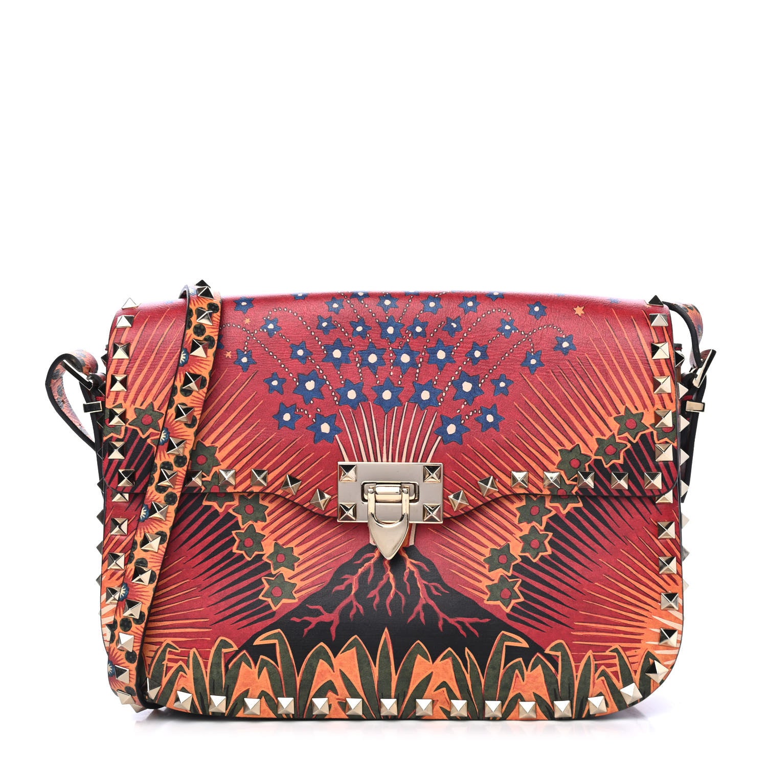 Valentino Garavani Vitello Enchanted Wonderland Medium Rockstud Flap Saddle Bag Rosso Valentino 1 of 4