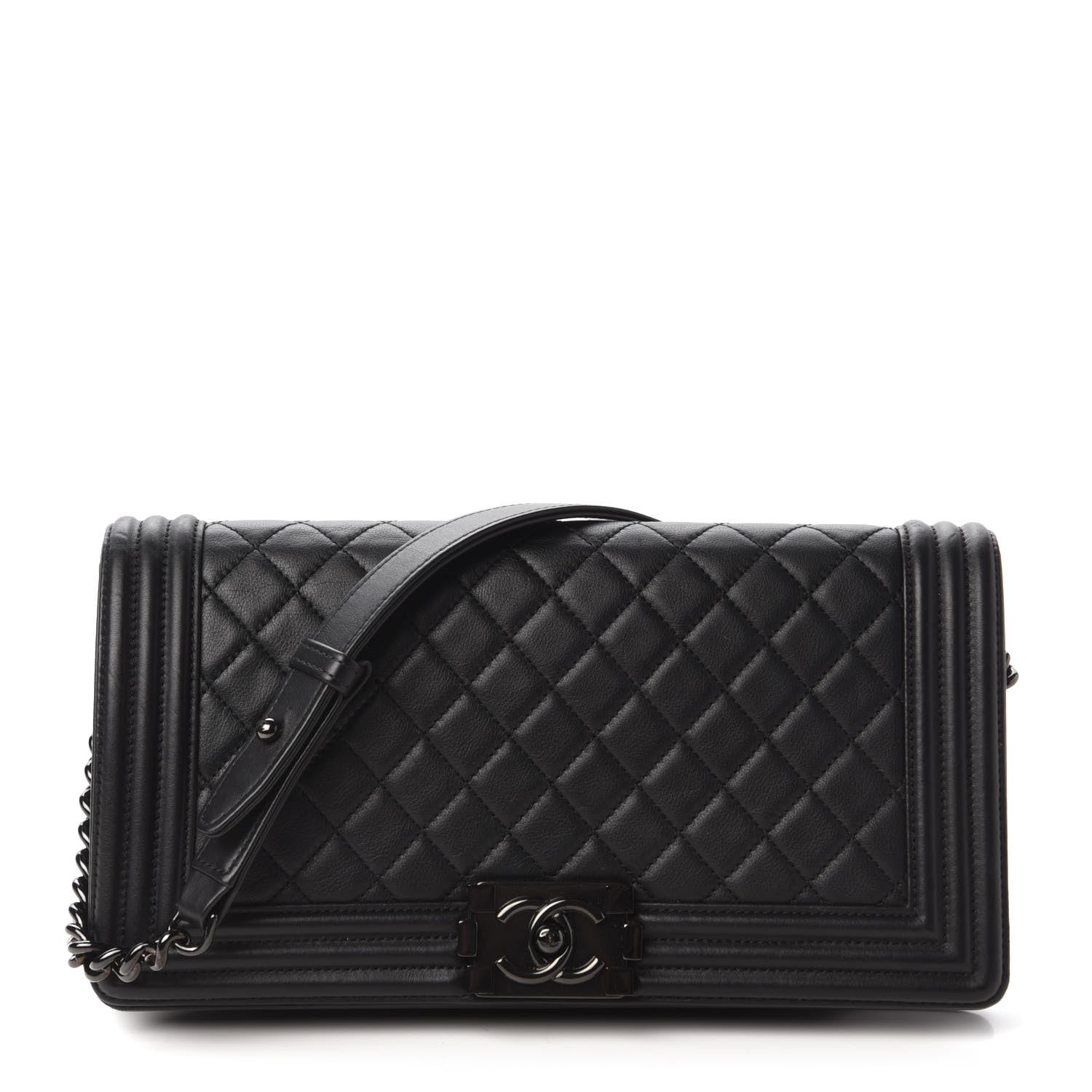 Chanel Calfskin Quilted Boy Clutch With Removable Chain So Black 1 of 11
