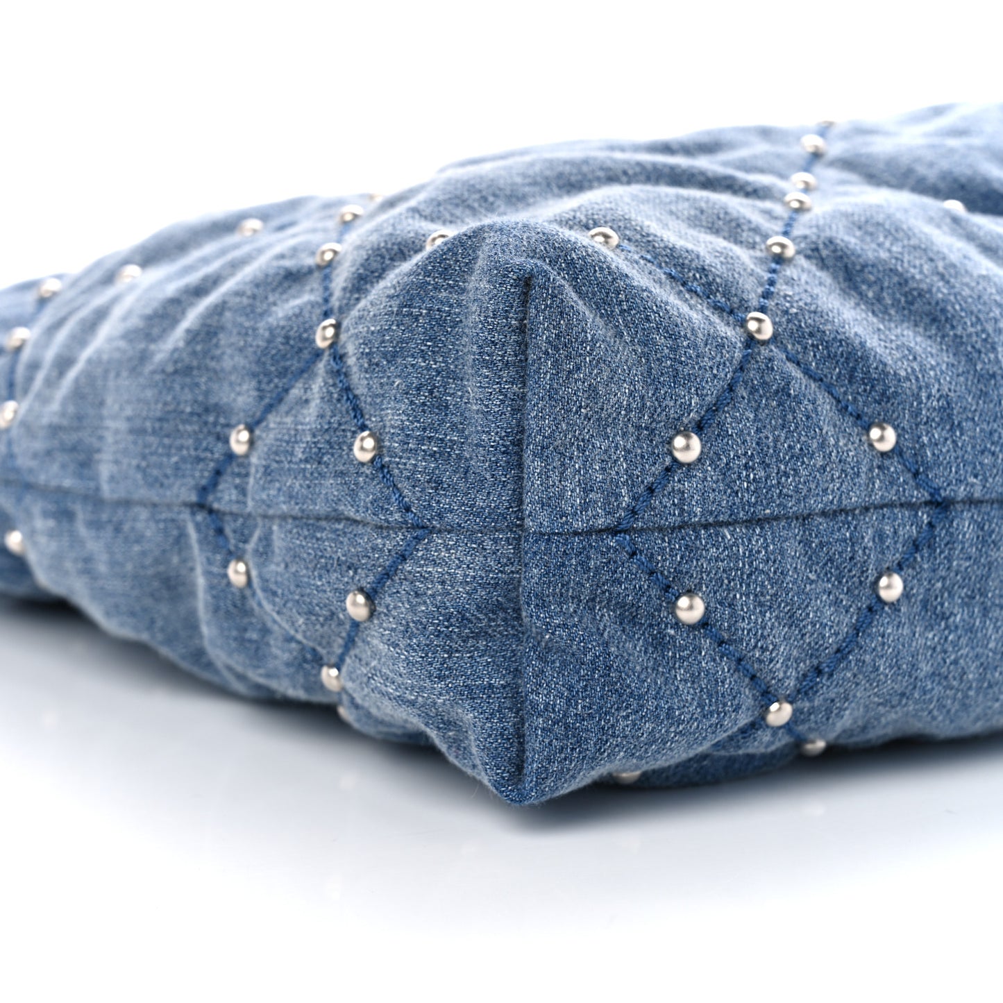 Washed Denim Quilted Studded Small Chanel 22 Blue