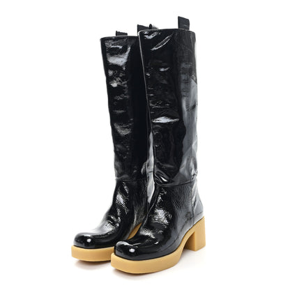 Miu Miu Crinkled Patent Calfskin Knee High Boots 37.5 Black 4 of 9
