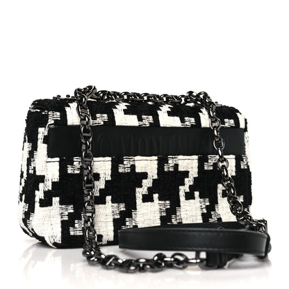 Christian Dior Tweed Macro Houndstooth Small Caro Bag Black White 3 of 10
