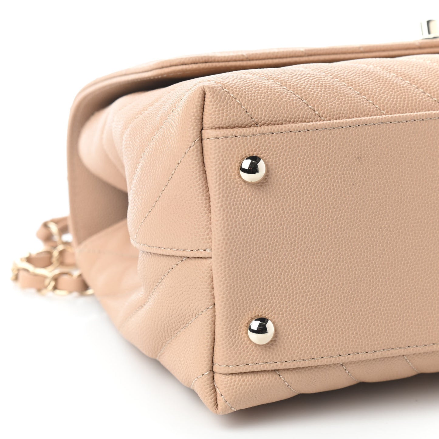 Caviar Chevron Quilted Small Coco Handle Flap Beige